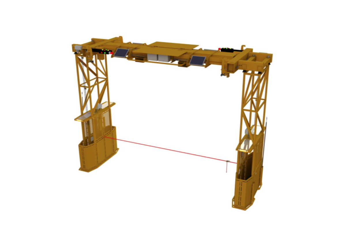 Telescopic safety gondola with fully enclosed work area