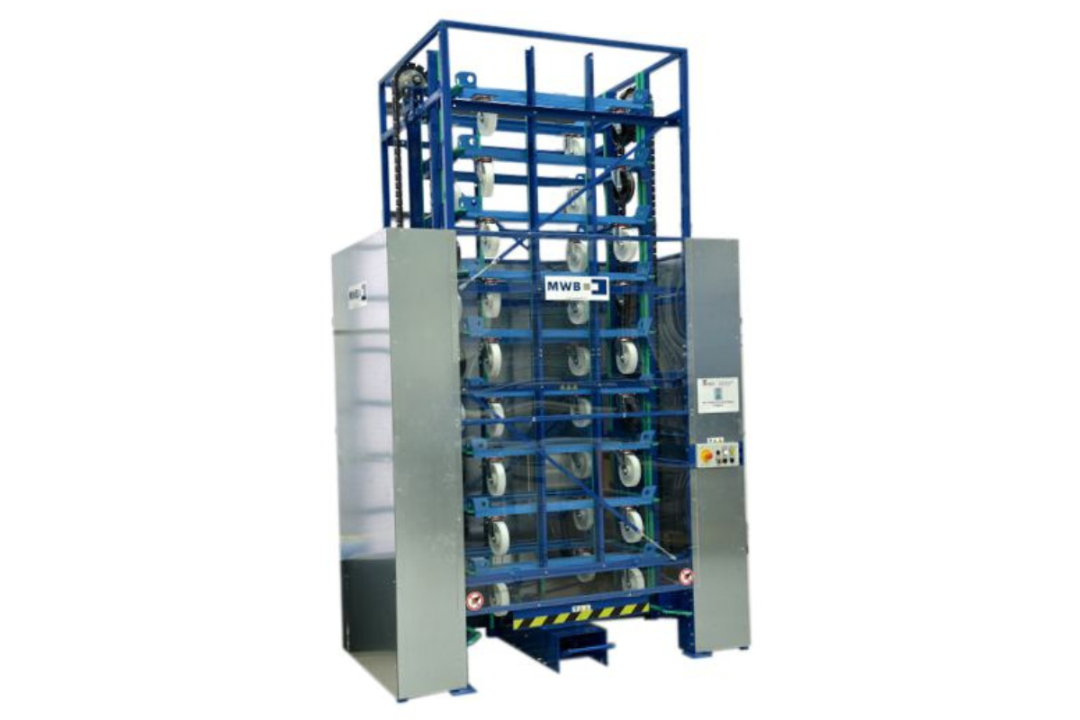 Electric storage tower Trolleystore with trolleys stored at the push of a button