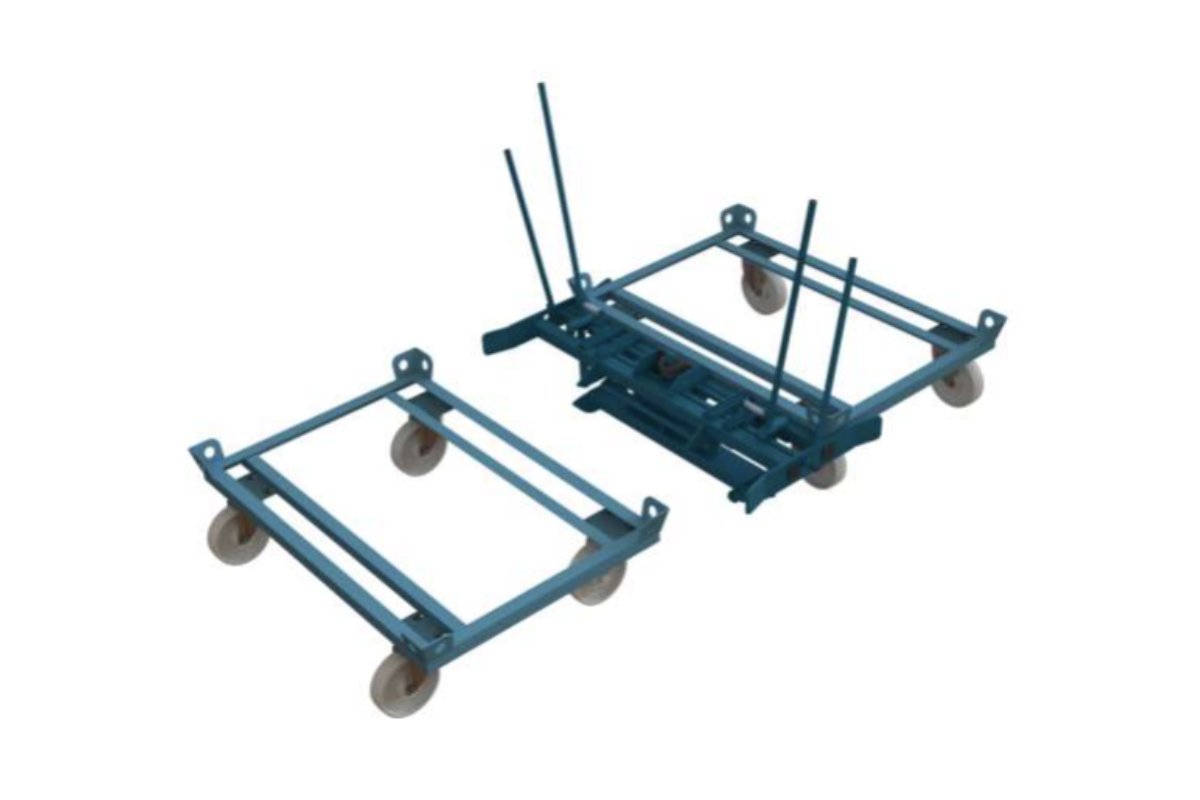 Trolley rotating stand in action — swapping two trolleys at once