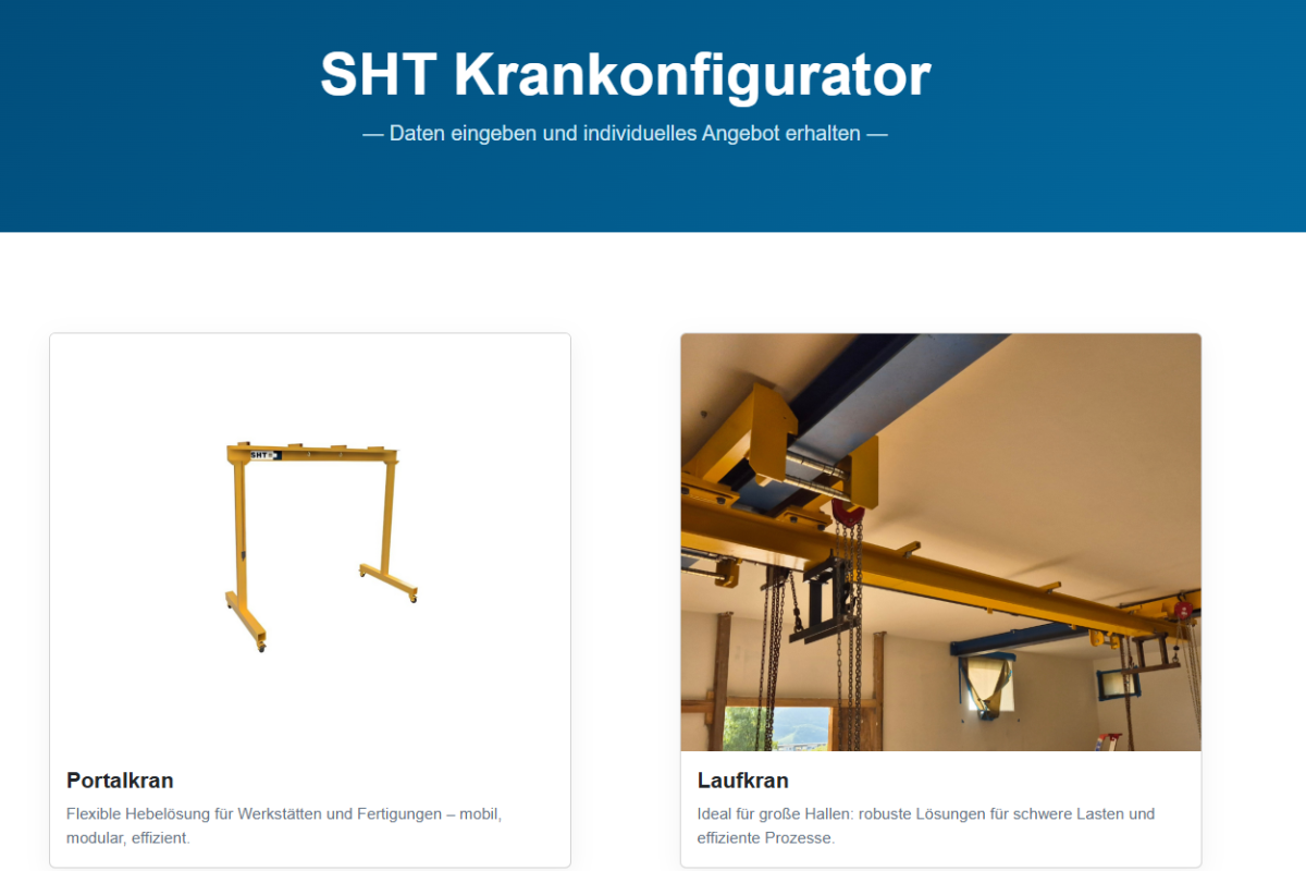 Crane configurator on screen